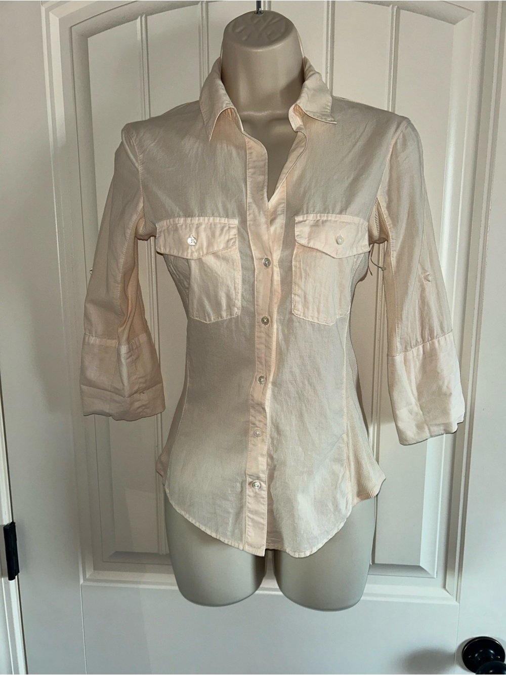 NEW Standard James Perse Cream Button-Down Shirt with Chest Pockets Sz 0